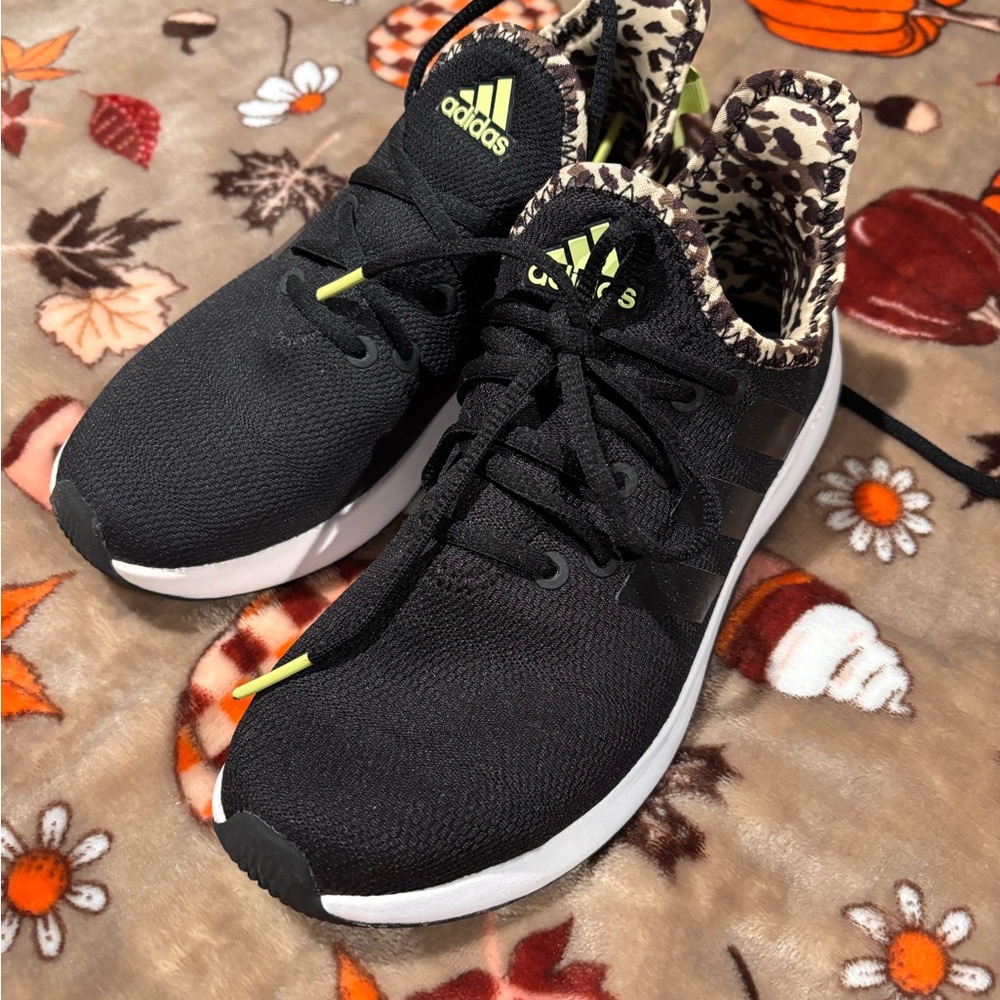 Adidas Black and Yellow Sneakers with Leopard Detail